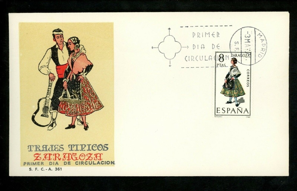 Postal History Spain FDC #1444 Regional Costumes dress Zaragoza 1971