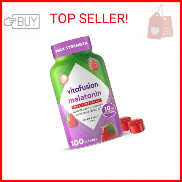 vitafusion Max Strength 10 mg Melatonin Gummies, Strawberry Flavored, Adult Mela