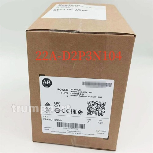 Allen-Bradley 22A-D2P3N104 PowerFlex 4 0.75KW 1.0HP AC Drive NEW Factory Sealed