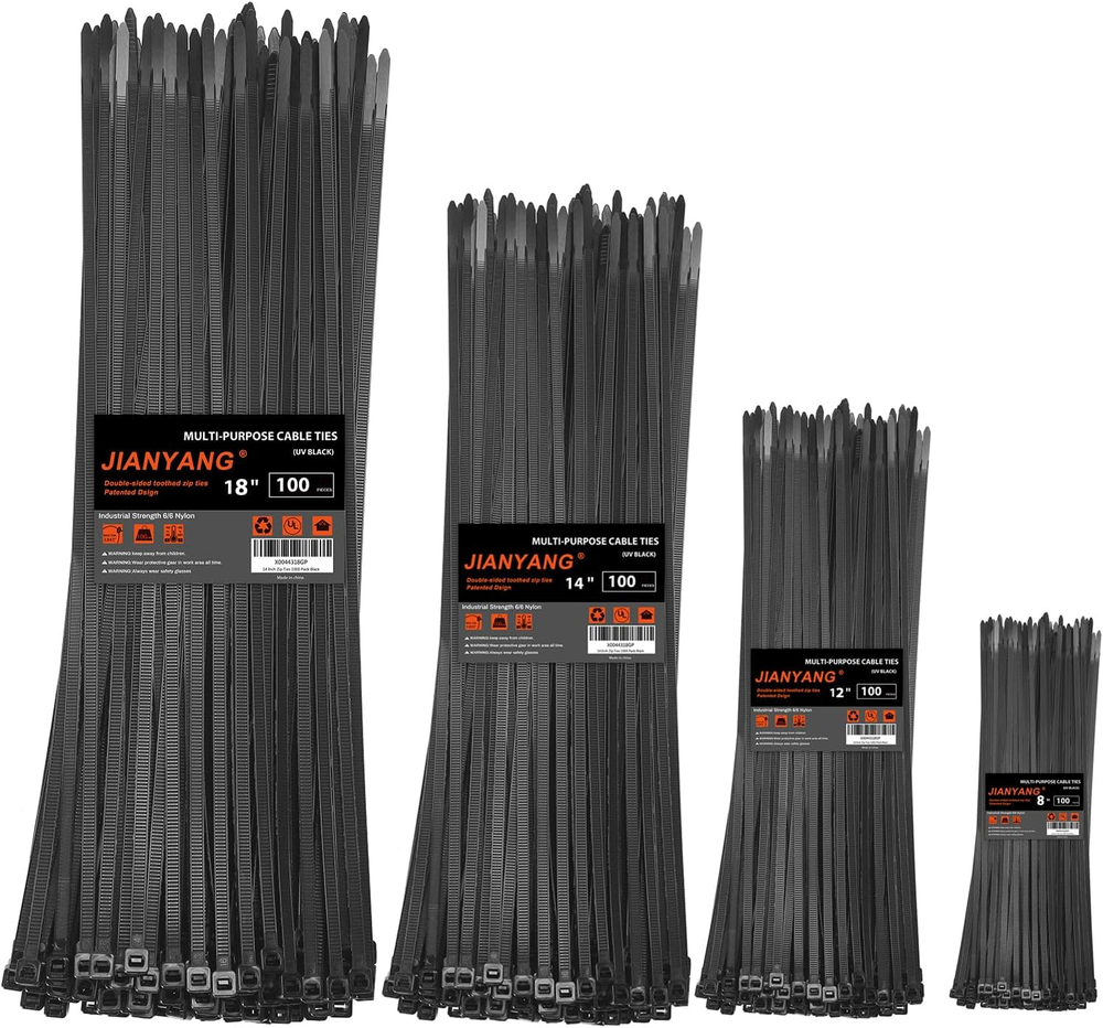 400pc Heavy Duty Zip Ties 8-18in Nylon Cable Wire Wraps Self-Locking Black