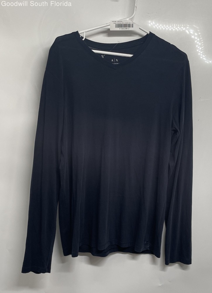 Armani Exchange Mens Black Long Sleeve V-Neck Slim Fit Pullover T-Shirt Size M