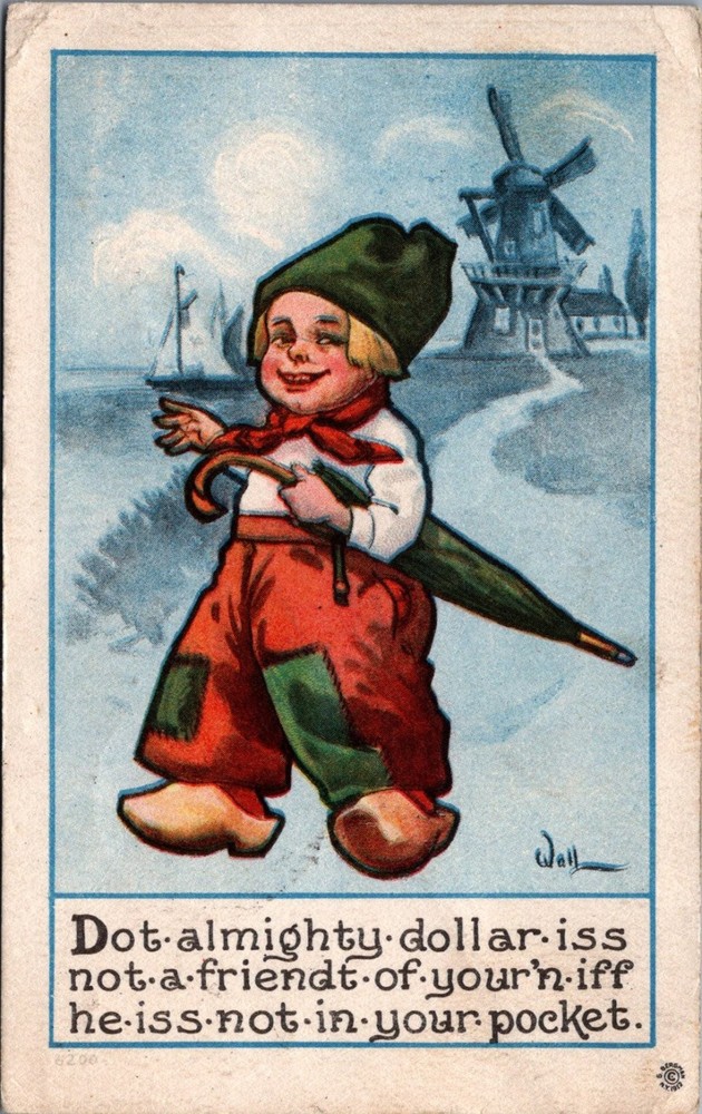 Vintage Dutch Boy Windmill Postcard, Humorous Quote, Posted 1913