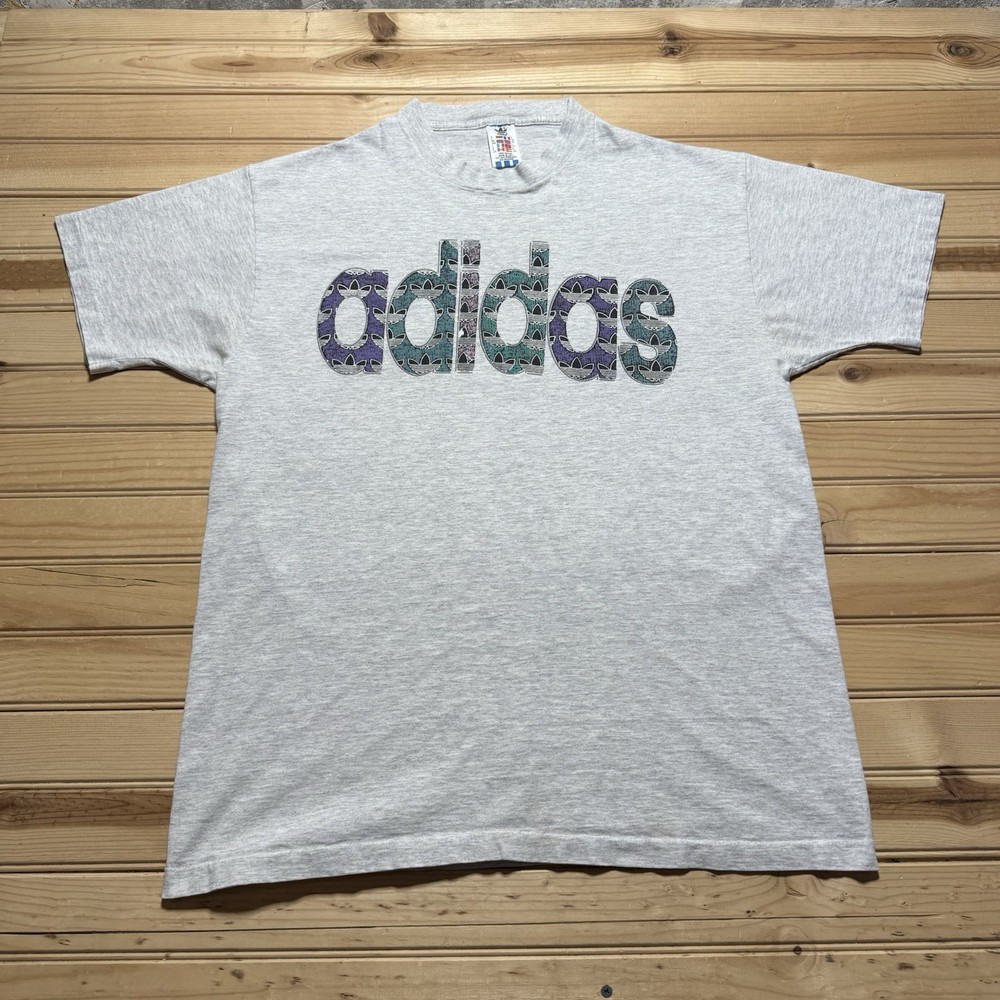 Vintage 90s Adidas Spellout Trefoil Logo Single Stitch Shirt Size Large