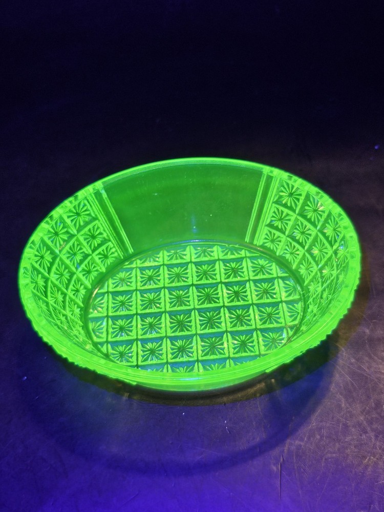 Antique 1890s Uranium Glass Oval Berry Bowl by Richards & Hartley