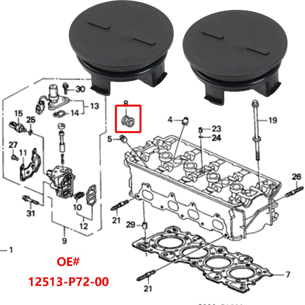 Cam Cap Plug Seal Gasket 2X For Acura ILX ILX Hybrid Integra 12513-P72-003