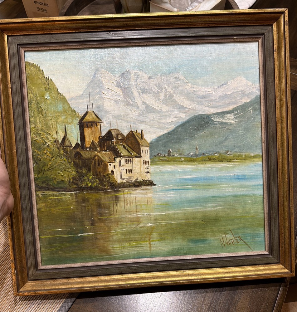 Vintage-antique Oil Painting Castle And Landscape