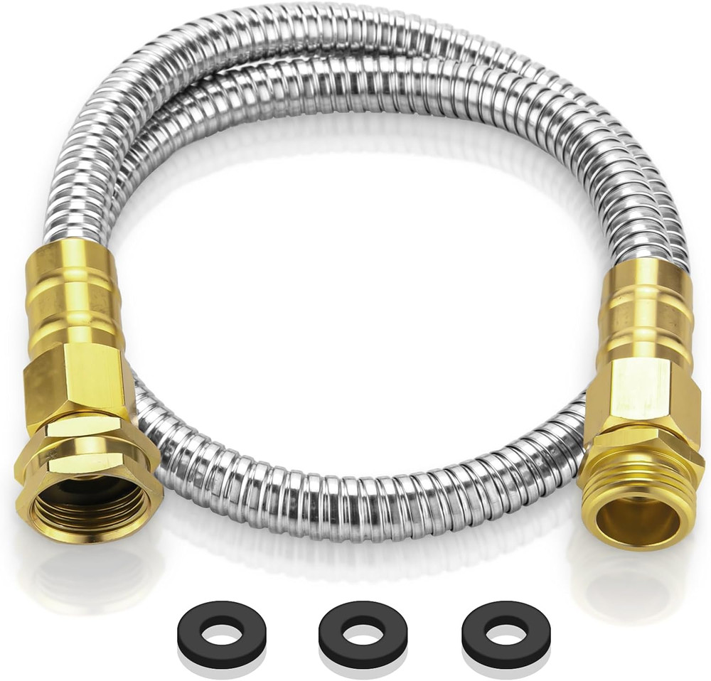 Garden Hose 3 FT, 304 Stainless Steel Metal Water Hose, Heavy Duty Flexible Lead