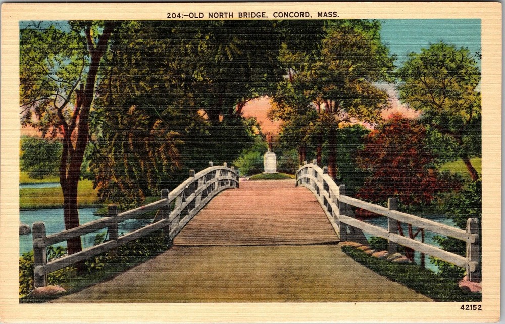 Concord MA-Massachusetts, Old North Bridge, Vintage Postcard