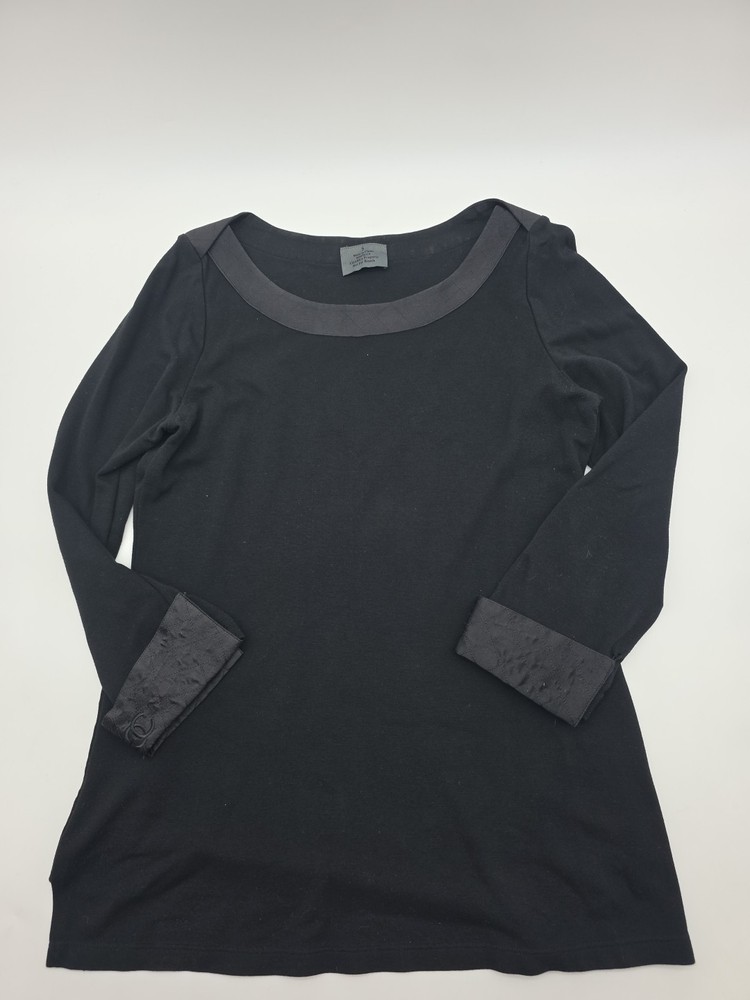 Chanel Top Womens Small CC Logo  Employee Tunic Black Boat Neck 3/4 Sleeve#40968