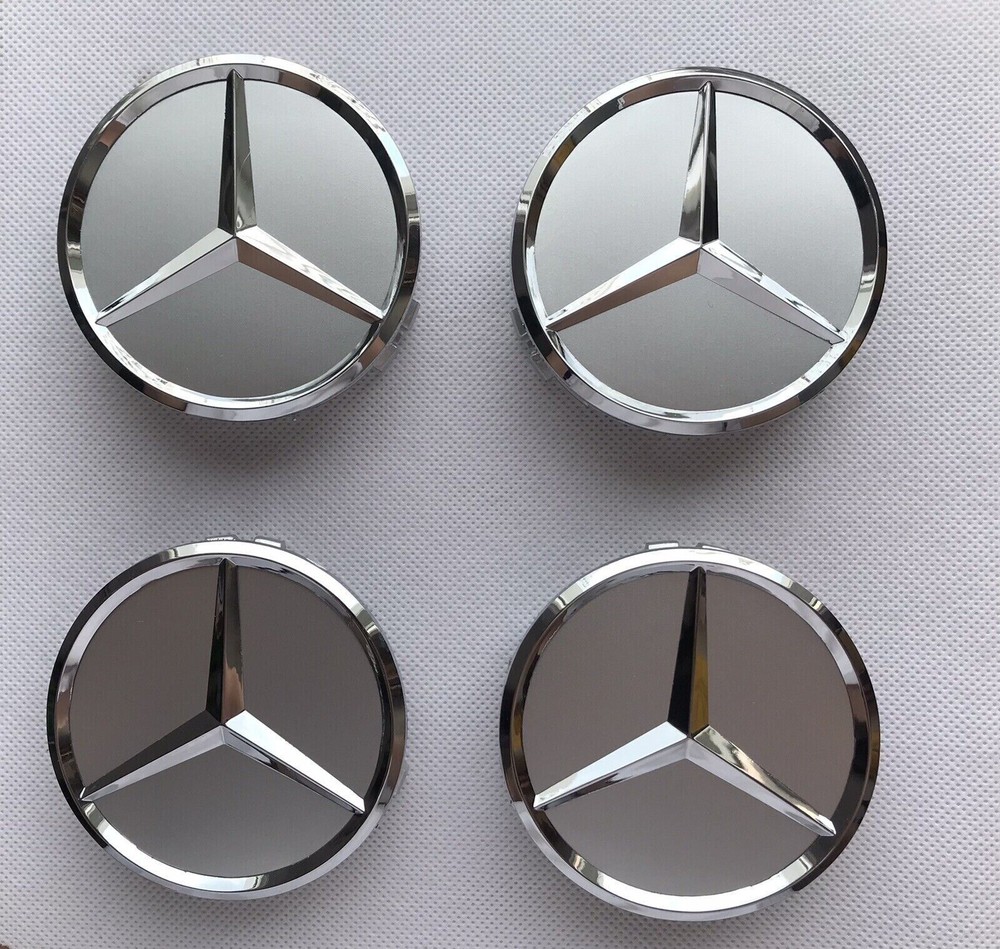 4X Mercedes Emblem Logo Rim Hub Cover Wheel Center Badge Gray 75mm.