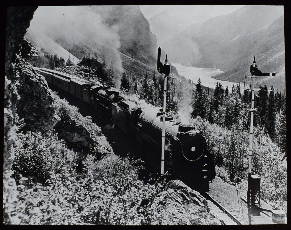 Magic Lantern Slide RAILWAY LOCO C1920 PHOTO SWITZERLAND ? CANADA ? SIGNALS