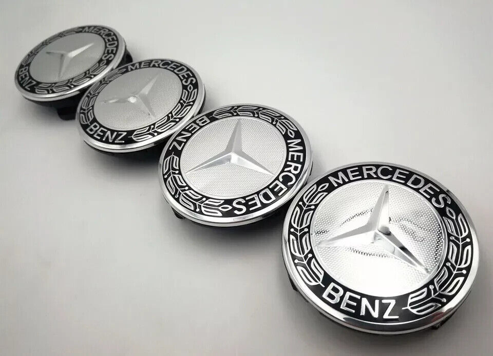 Set of 4 75MM Wheel Center Caps Hubcaps for Mercedes AMG Black Wreath
