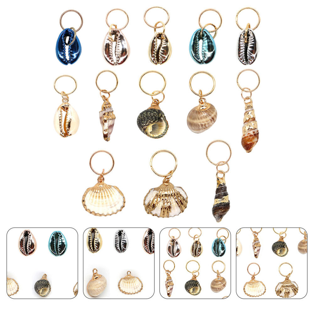 13Pcs Hair Jewelry Rings Decorations Pendants Hair Braid Rings DIY Shell Charms