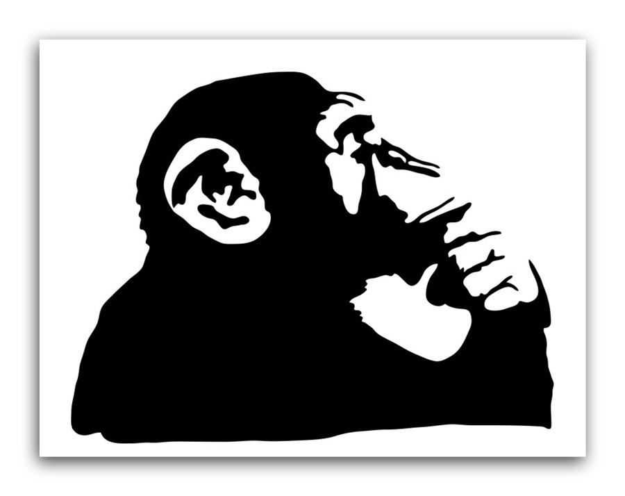 BANKSY STREET ART *FRAMED* CANVAS PRINT Thinker Monkey BW 16