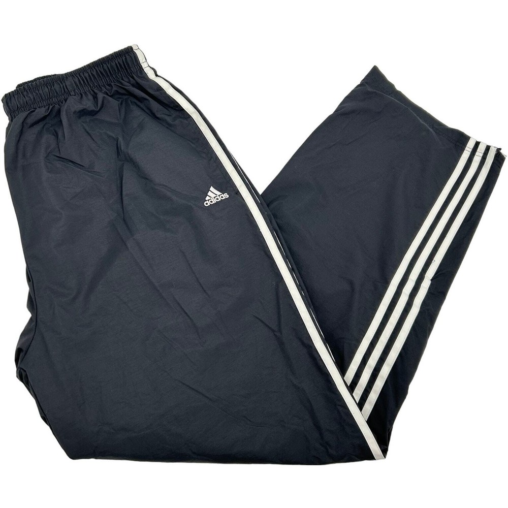 VTG 90s y2k men's black Adidas baggy wide leg windbreaker lined track sweatpants