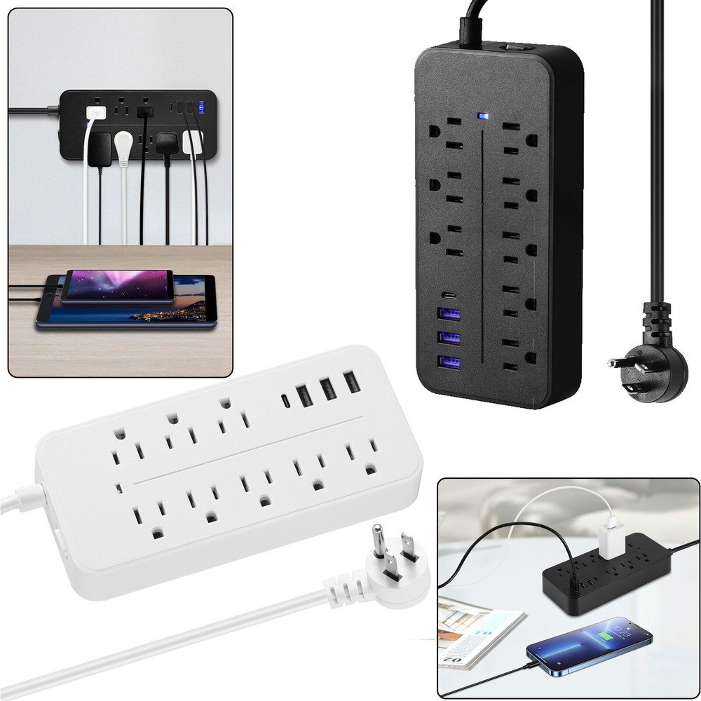 8 Outlet Wall Mountable USB Surge Protector Power Strip with USB Ports Plugs USA