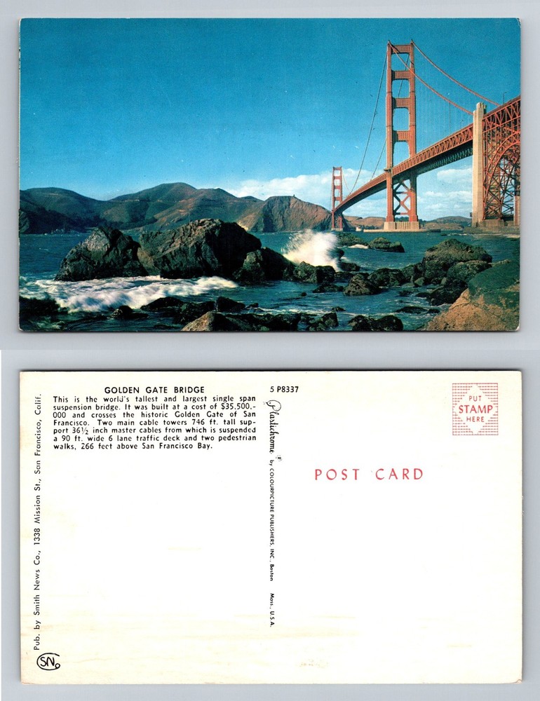 San Francisco CA-California, Golden Gate Bridge Ocean View Vintage Postcard