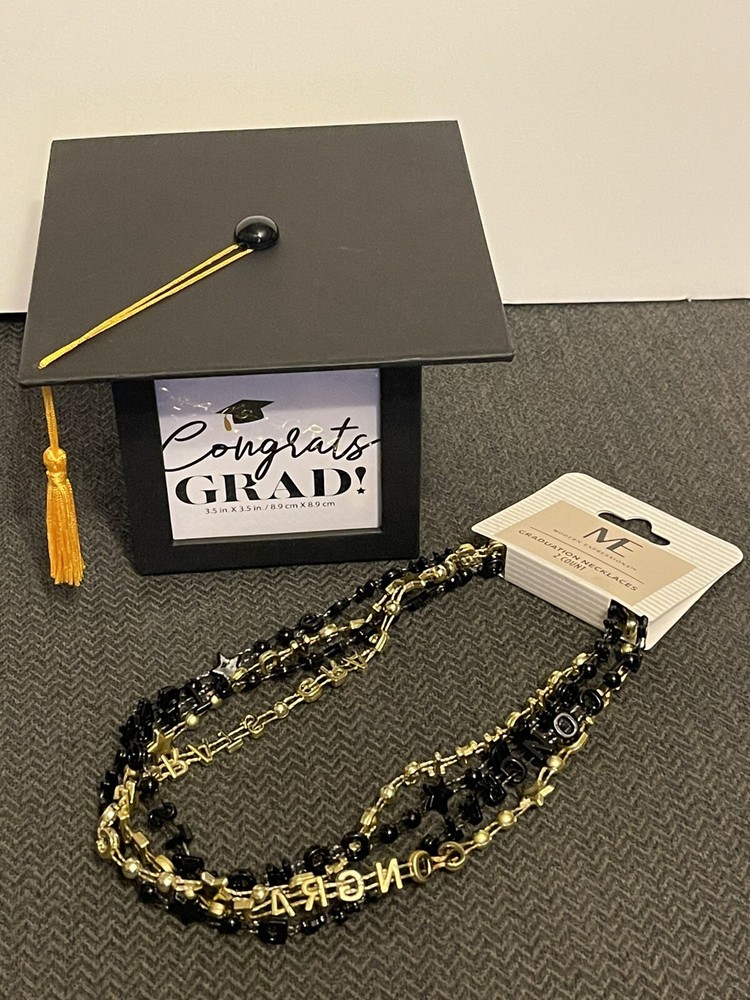 Modern Expressions Graduation Cap Photo Cube Box with 2 Necklaces - Black - $25