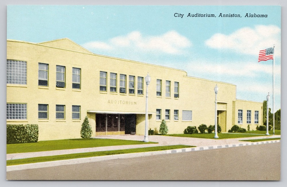 Anniston, Alabama City Auditorium Vintage Chrome Postcard 1955 AL