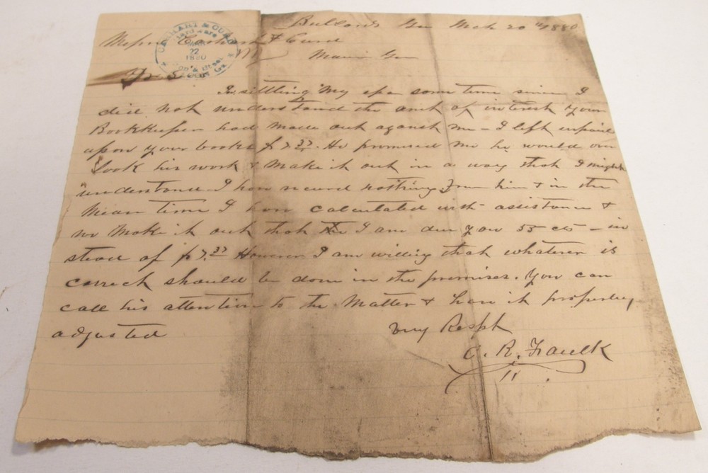 Antique 1880 Letter C R Faulk Bullard/Bullards Georgia Twiggs County