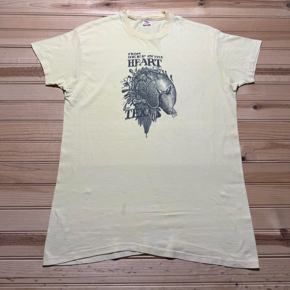 Vintage 1976 Deep in the Heart of Texas Armadillo Graphic Western T-Shirt - XL