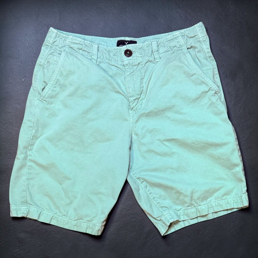 American Eagle Shorts Mens Mint Green Chino Flat Front 9” Size 32