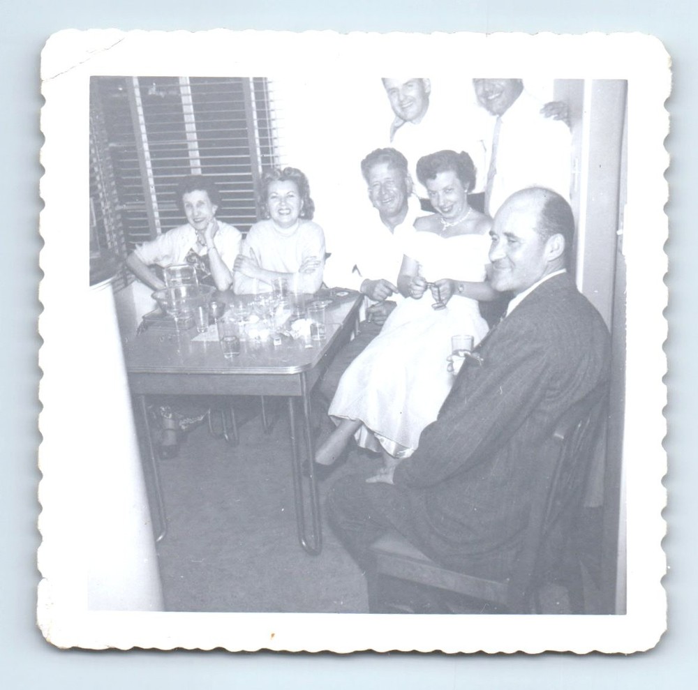 Old Vintage Square Photo MEN WOMEN DINNER TABLE COCKTAIL PARTY SNAPSHOT