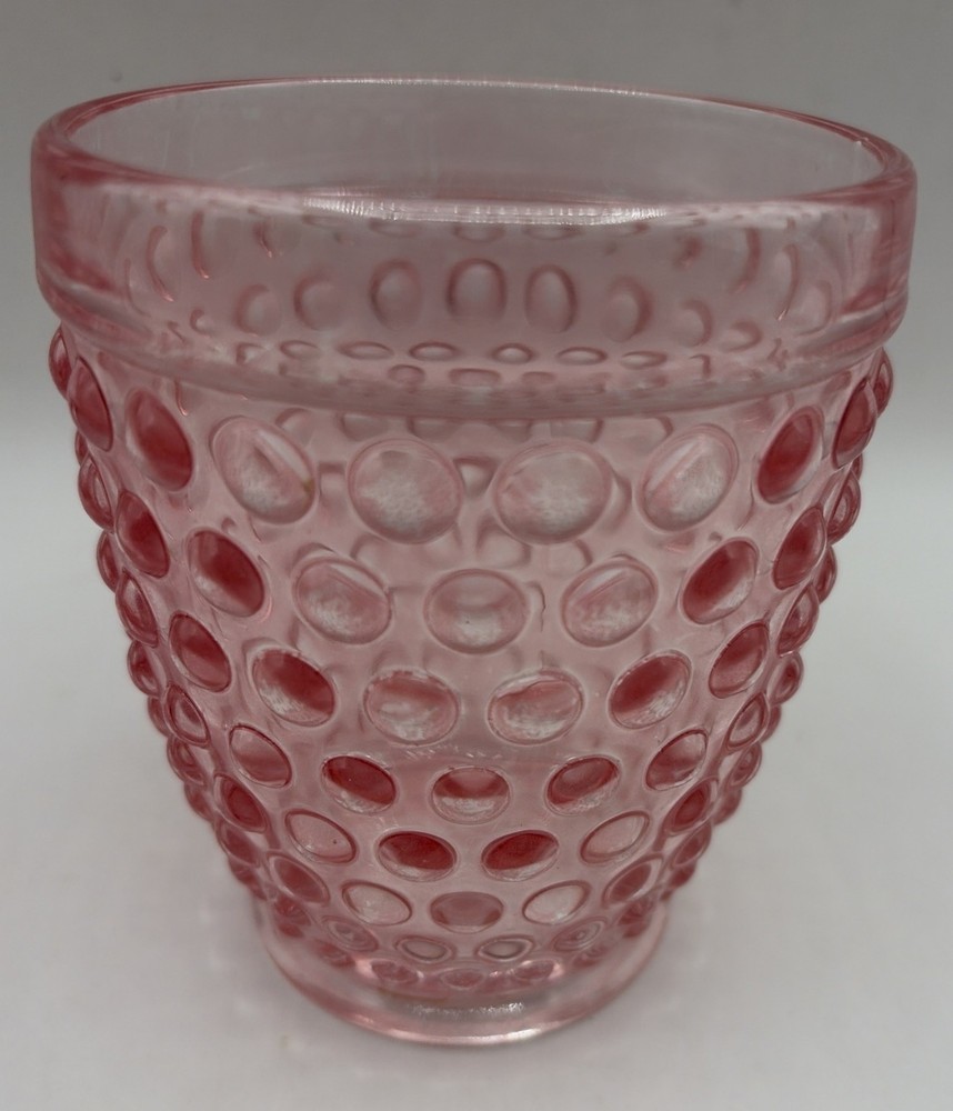 Vintage MCM 4” Pink Footed Hobnail Water Tumbler Drinking Glass- Holds 10 Oz