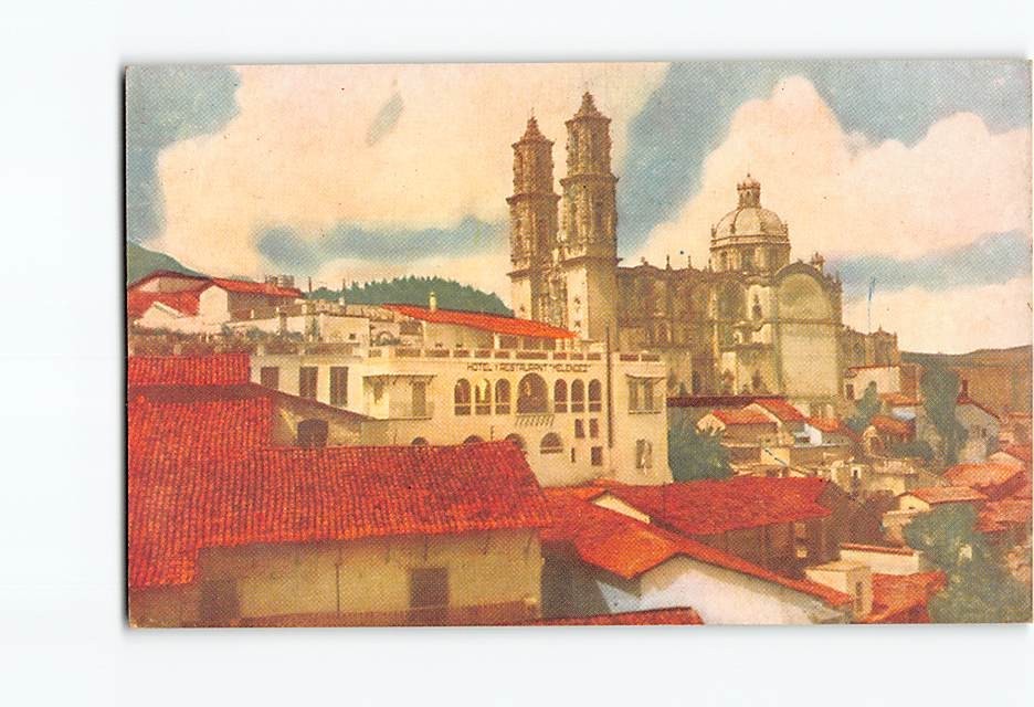 Postcard Taxco Guerrero Mexico Santa Prisca Church Hotel Melendez Vintage View