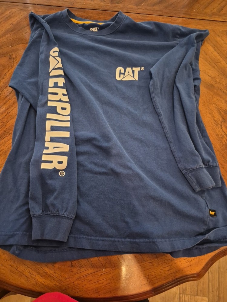 Caterpillar Mens Shirt – XL– Blue – Long Sleeve Crewneck Tee – Workwear