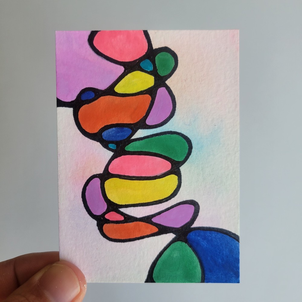 ACEO Original Neurographic Abstract Watercolor Painting Mini Art Card Signed