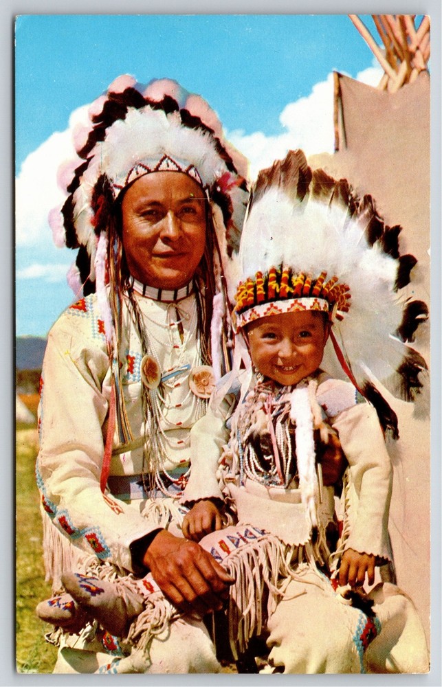 Native Americana Indian~Chief & Papoose By Tent~Vintage Postcard