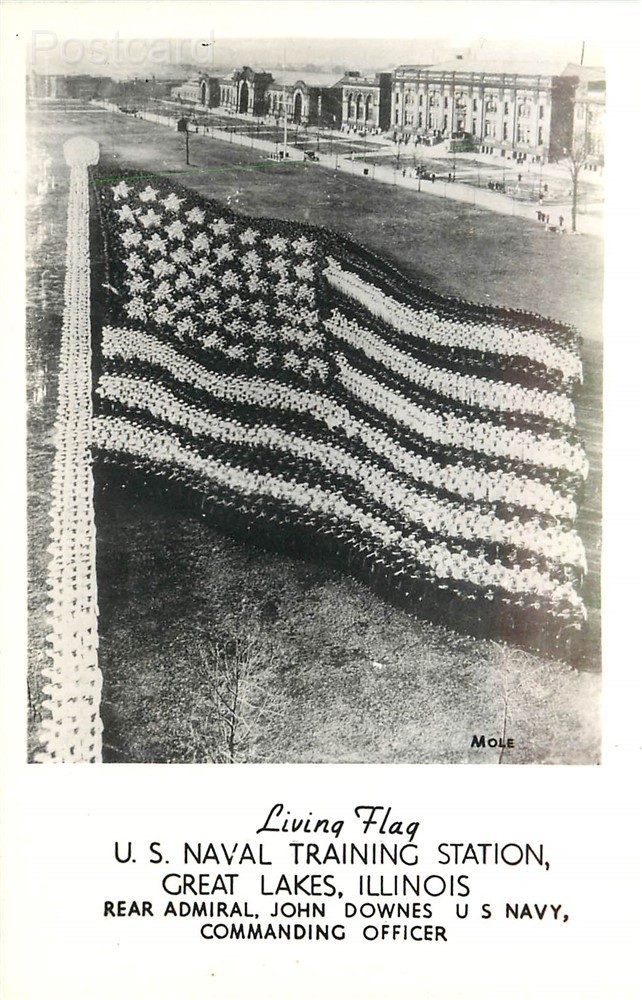 IL, Great Lakes, Illinois, US Naval Station, Living Flag, RPPC
