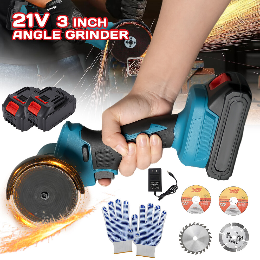 21V Cordless Angle Grinder Kit 10000 RPM Power Tool Sander With 2 Battery&Charge