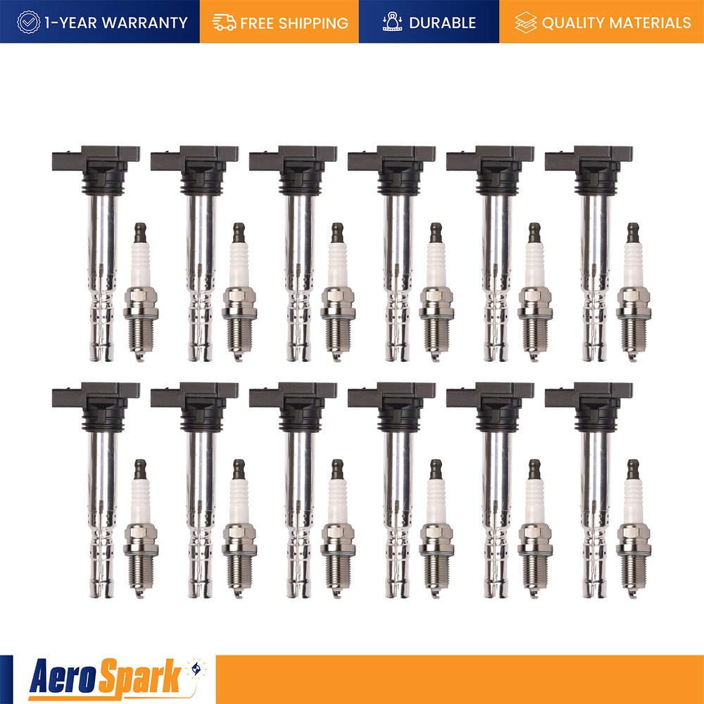Ignition Coil & Spark Plug for 2003-2012 Bentley Continental GTC 6.0L W12 UF542