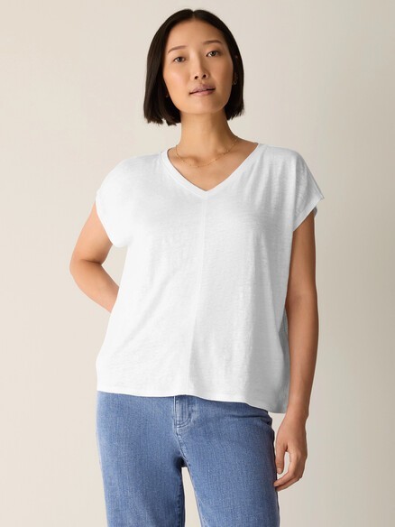 NEW Eileen Fisher Organic Linen Jersey V-Neck Tee Womens White Size 2X