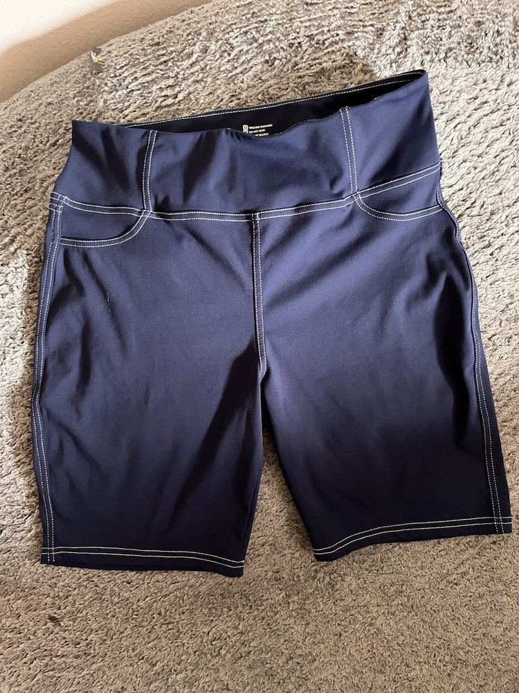 VOOVEEYA Women's Navy Blue Biker Activewear Shorts Stretch Pockets Plus 2XL