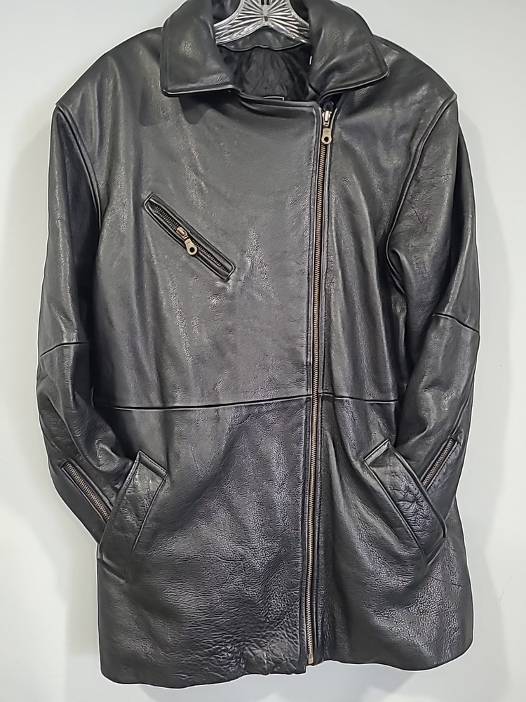 Tannery West Men's Black, Asymmetrical Zip Closure 100% Leather Motorcycle Sz S