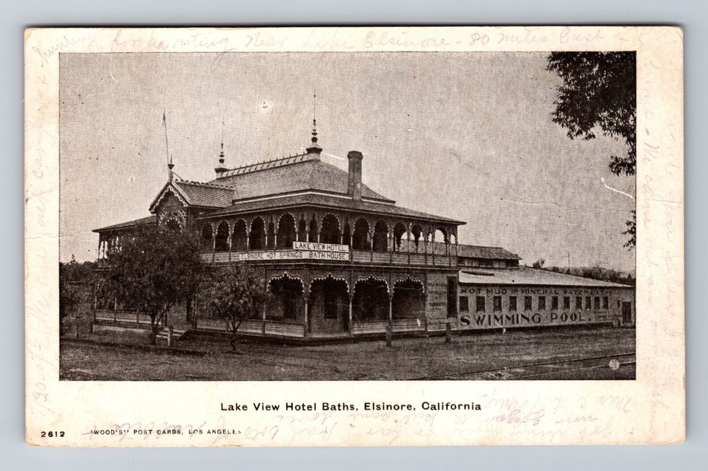 Elsinore CA-California, Lake View Hotel, Hot Mud Baths, Vintage c1907 Postcard