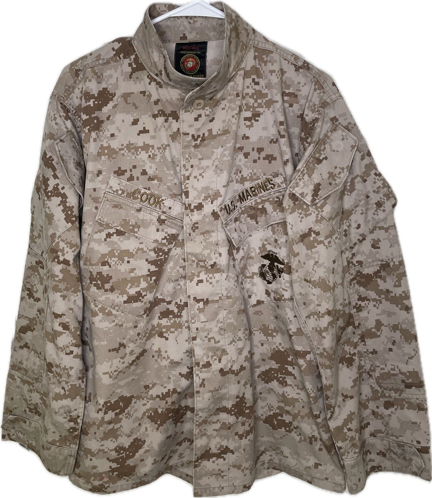 Vintage Military Shirt Mens Medium Reg Combat Coat USMC Khaki Cook Marines