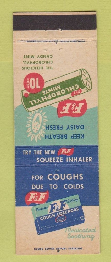 Matchbook Cover - F&F Cough Drops Chlorophyll Mints