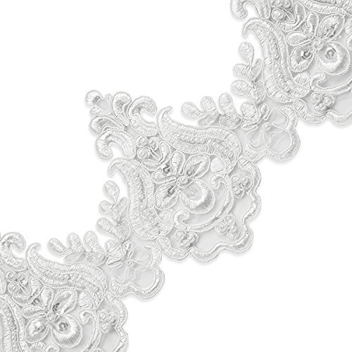 10 Yards White Nelly Embroidered Organza Lace with Pearls and Sequin Trim