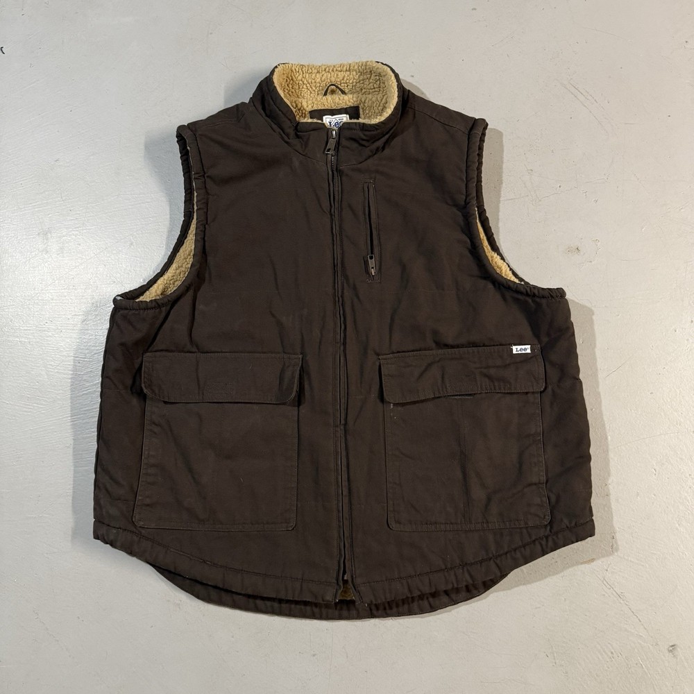 Lee Workwear Sherpa Lined Vest Mens XL Brown Canvas Ranch Western Style Jacket
