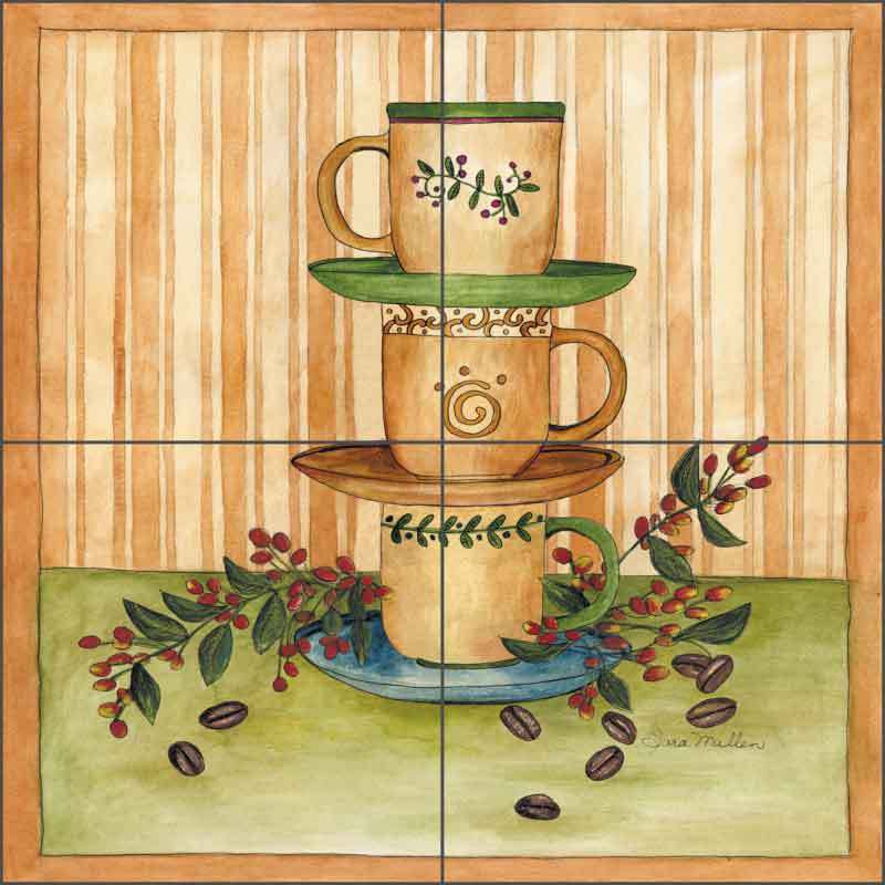 Ceramic Tile Mural Backsplash Mullen Coffee Cups Kitchen Art  SM003