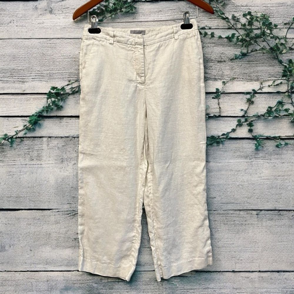 Pure Collection Linen Pants Sz 2R Off White Cream Cottagecore Prairie Lagenlook