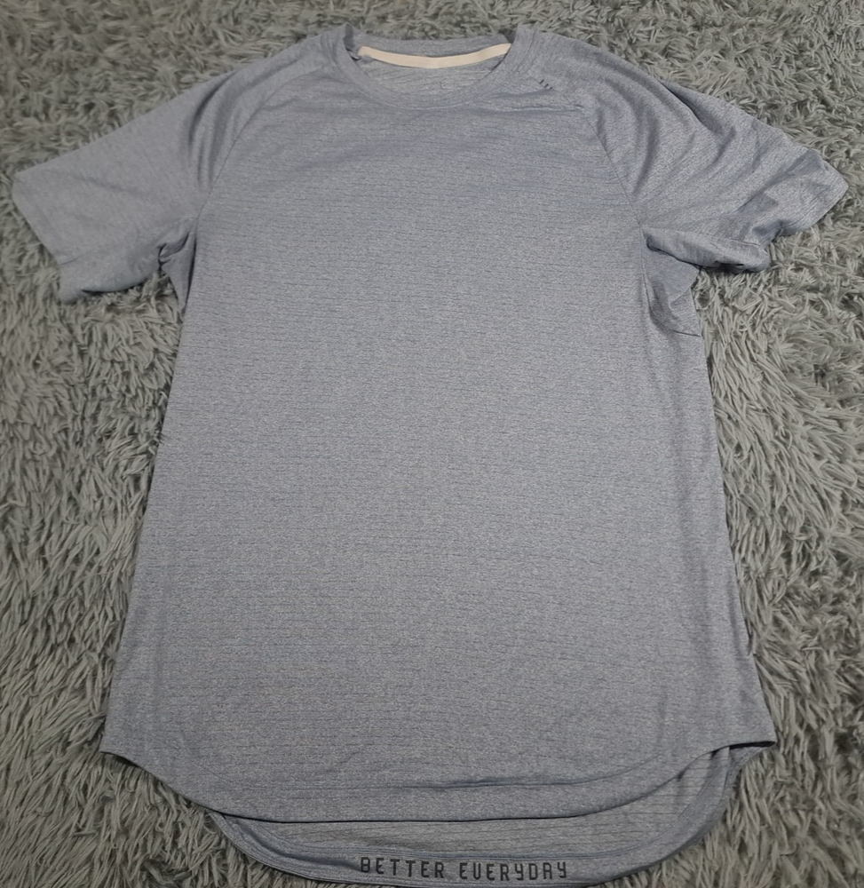 Lululemon Drysense Shirt Mens Medium Blue Short Sleeve Activewear Gym Stretch