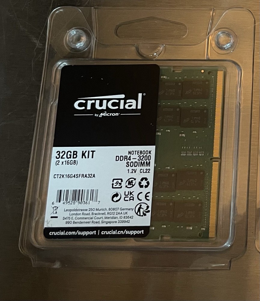Crucial 32GB (2x16GB) 3200MHz 260-pin SODIMM DDR4 RAM Memory Kit...