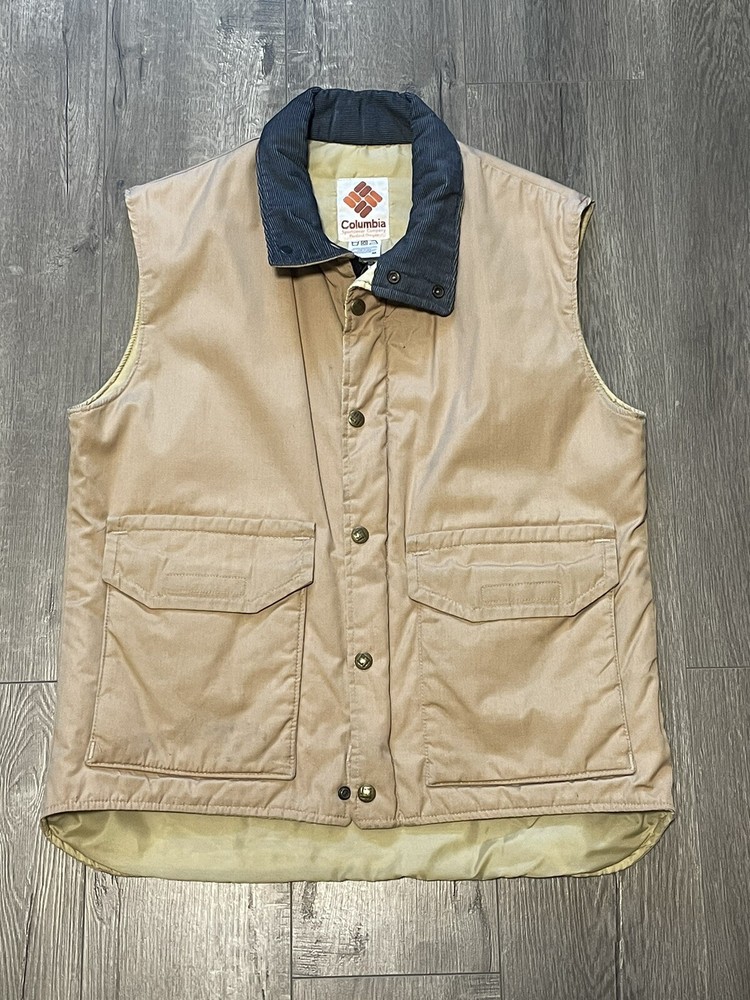 Vintage Columbia Corduroy Collar Vest Zip Snap Front Mens Medium Brown