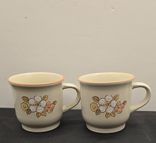 Chantilly Stoneware Tea Coffee Cups Mugs Fleur de Bois Vintage Set Of 2 Japan