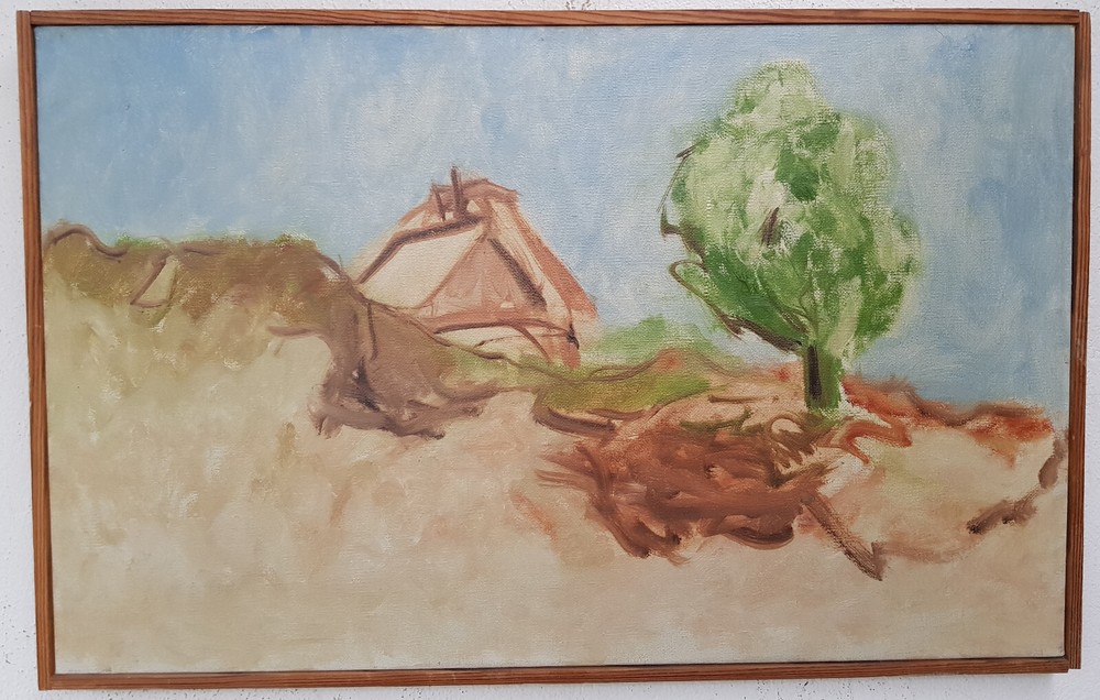 Oil painting artwork with frame picture painting oil painting forest field village